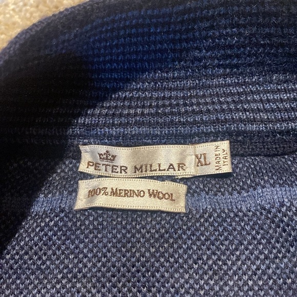 Peter Millar Made in Italy Merino Wool Quarter Zip L/S Navy Stripe Sweater XL - Picture 4 of 8